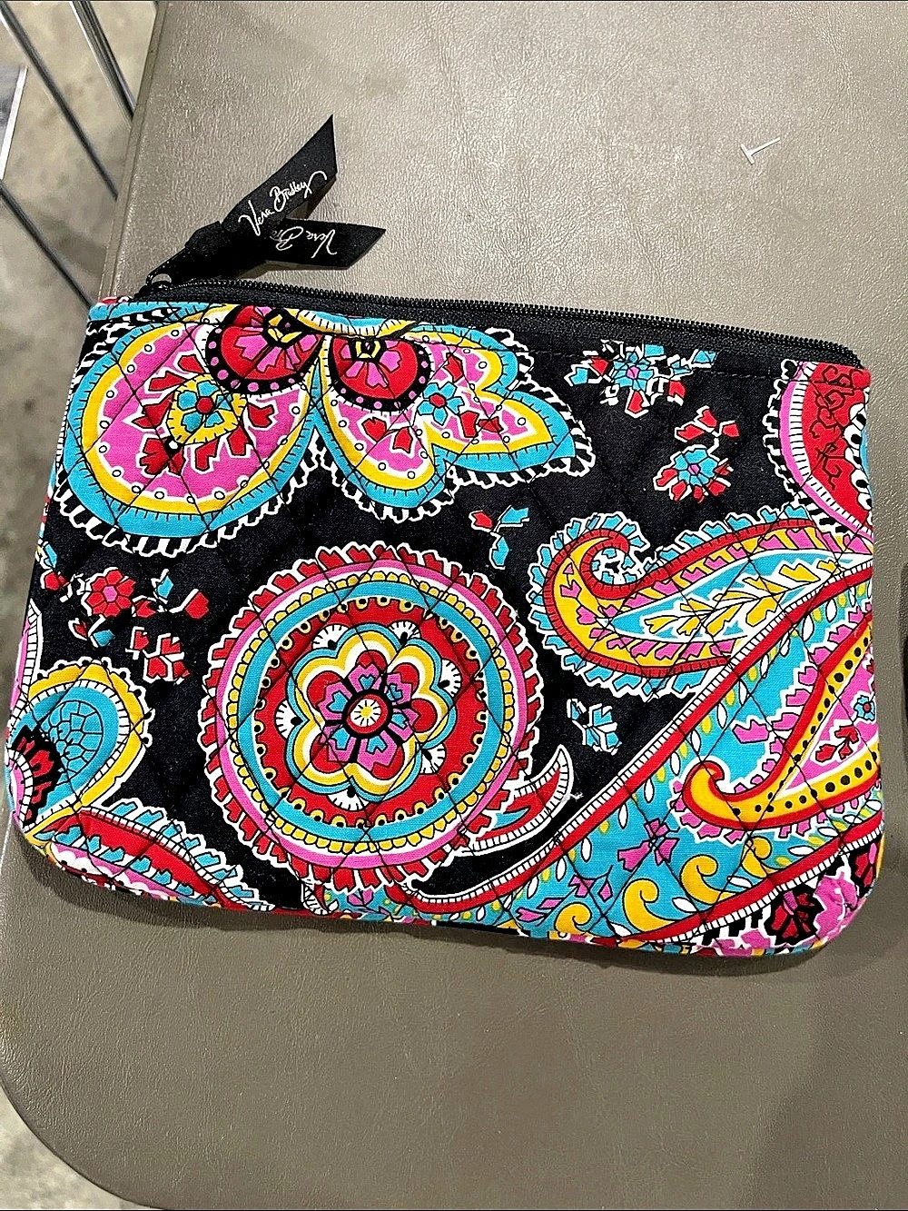 4 sizes Vera Bradley Quilted Cosmetic Pouch Paisley Set Black & Multicolor